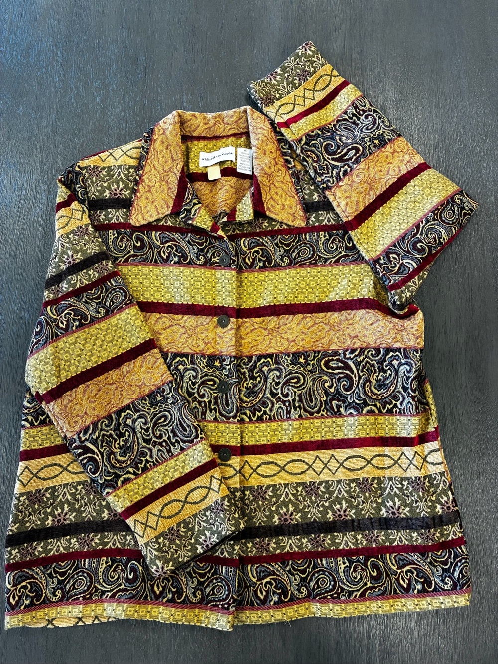 Vintage 90sAlfred Dunner Multicolor Striped Paisley Jacket inGold & Brown Tones